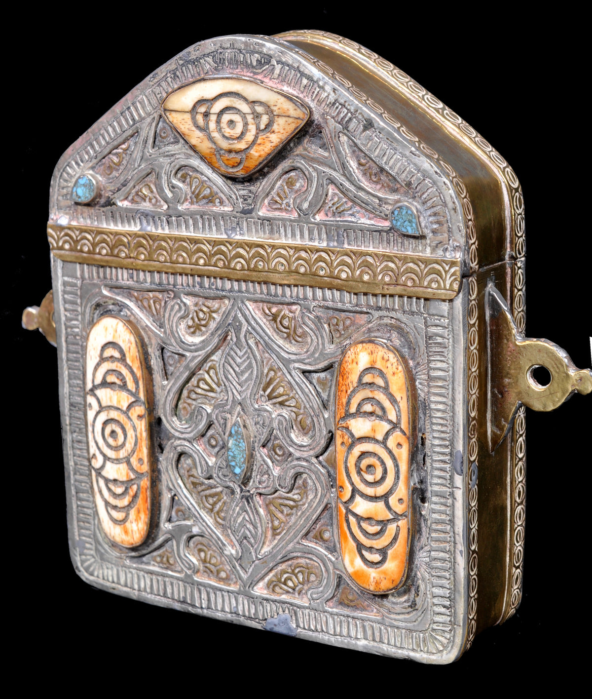 Antique 19th Century Islamic Brass & Silver Inlaid Koran/Qur'an Case, circa 1890