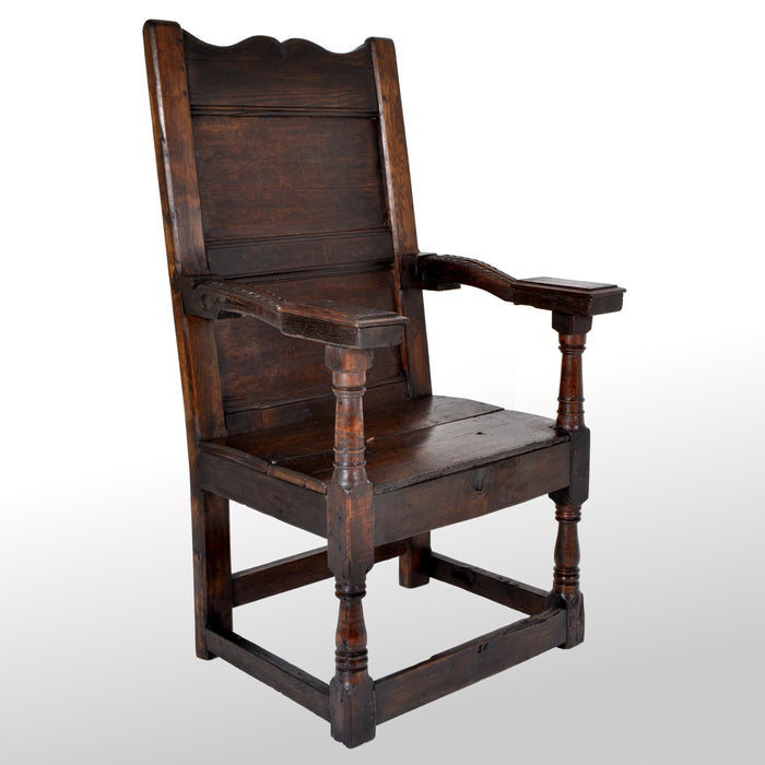 Antique English Oak Jacobean Commonwealth Period Wainscot Armchair, circa 1650