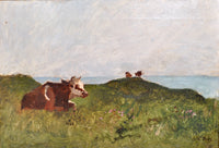 Antique French Impressionist Oil Painting on Canvas Landscape of Cows Ernest Ange Duez Circa 1880