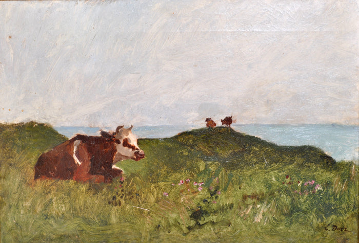 Antique French Impressionist Oil Painting on Canvas Landscape of Cows Ernest Ange Duez Circa 1880