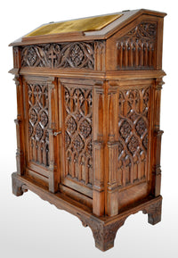 Antique American Gothic Revival Carved Oak Lectern / Cabinet / Desk, circa 1860