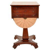 Antique American Empire Mahogany Pedestal Sewing / Work Table, New York, circa 1840