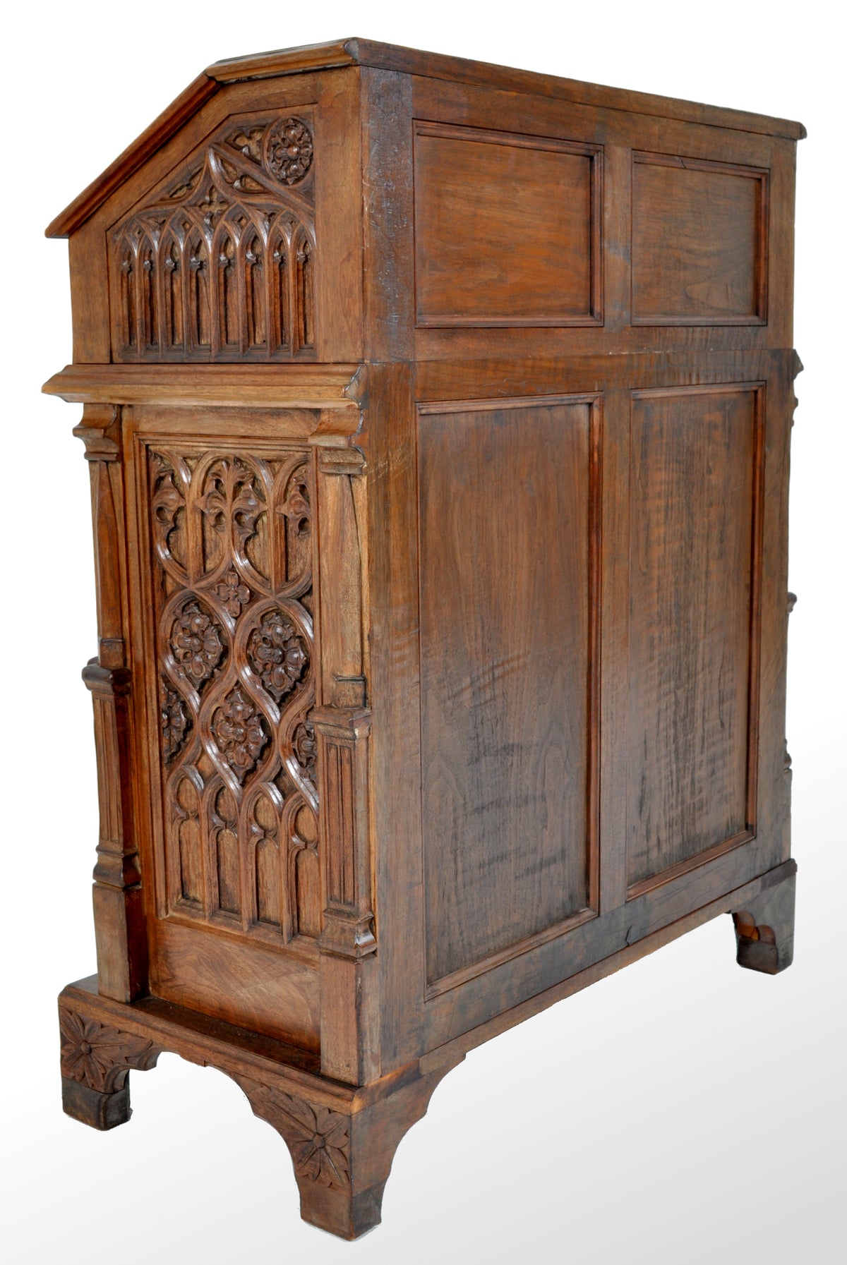 Antique American Gothic Revival Carved Oak Lectern / Cabinet / Desk, circa 1860