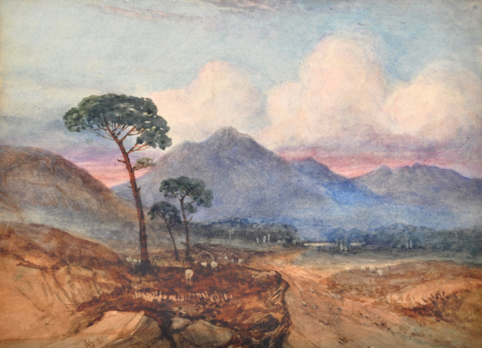 Antique Scottish Impressionist Watercolor Landscape Painting of Dunbartonshire by Alexander Kellock Brown (Scotland, 1849-1922), 1881