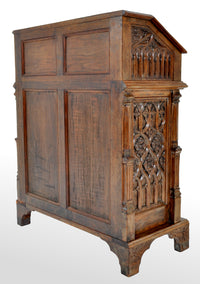 Antique American Gothic Revival Carved Oak Lectern / Cabinet / Desk, circa 1860