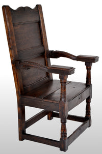 Antique English Oak Jacobean Commonwealth Period Wainscot Armchair, circa 1650