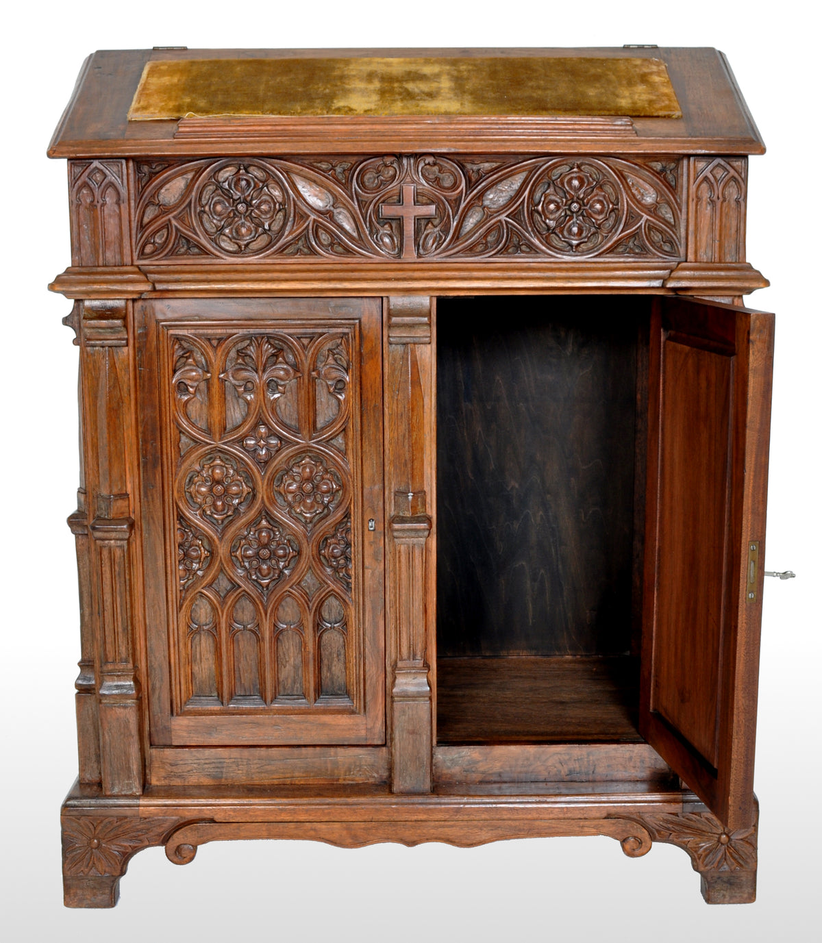 Antique American Gothic Revival Carved Oak Lectern / Cabinet / Desk, circa 1860