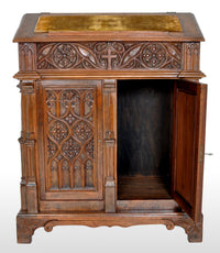 Antique American Gothic Revival Carved Oak Lectern / Cabinet / Desk, circa 1860