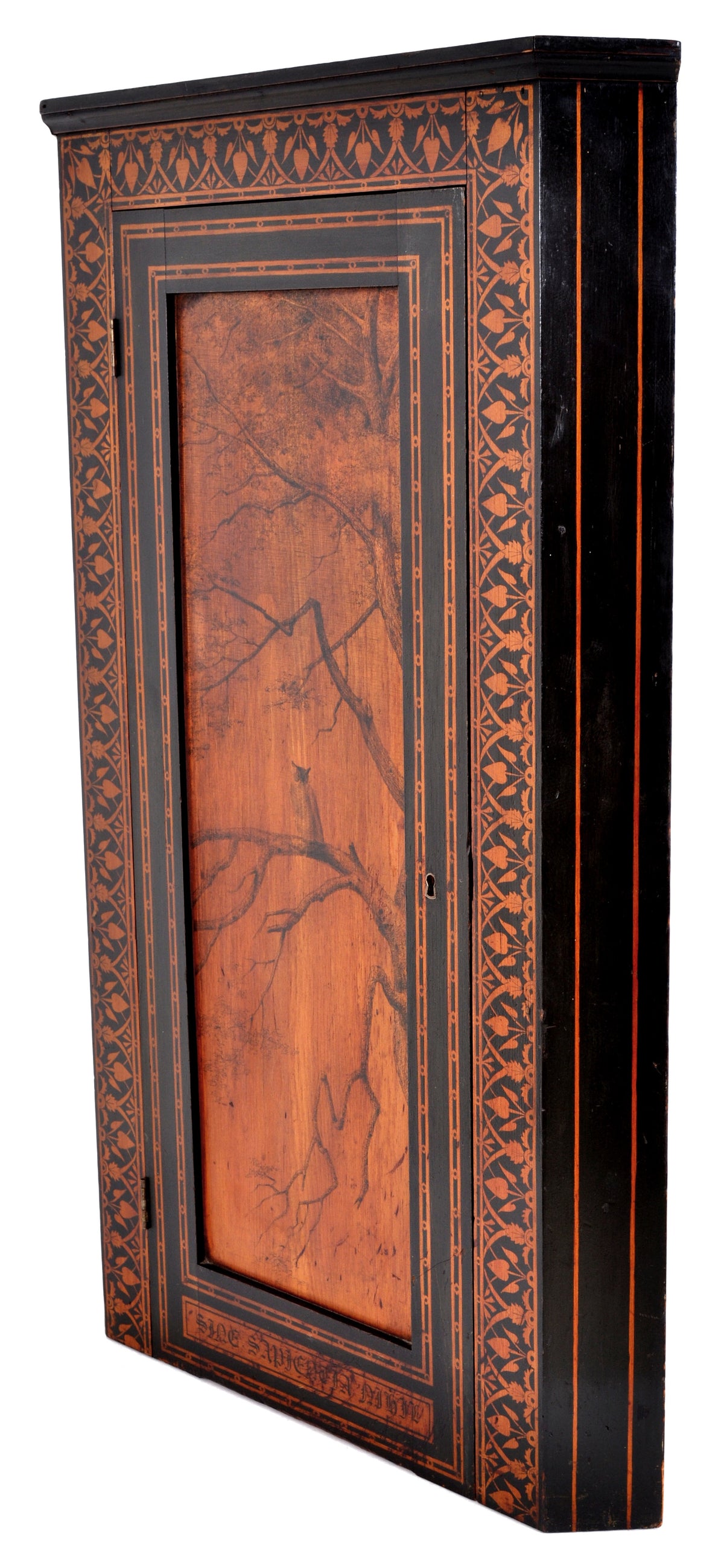 Antique American Aesthetic Movement Painted Corner Cabinet, signed, circa 1875