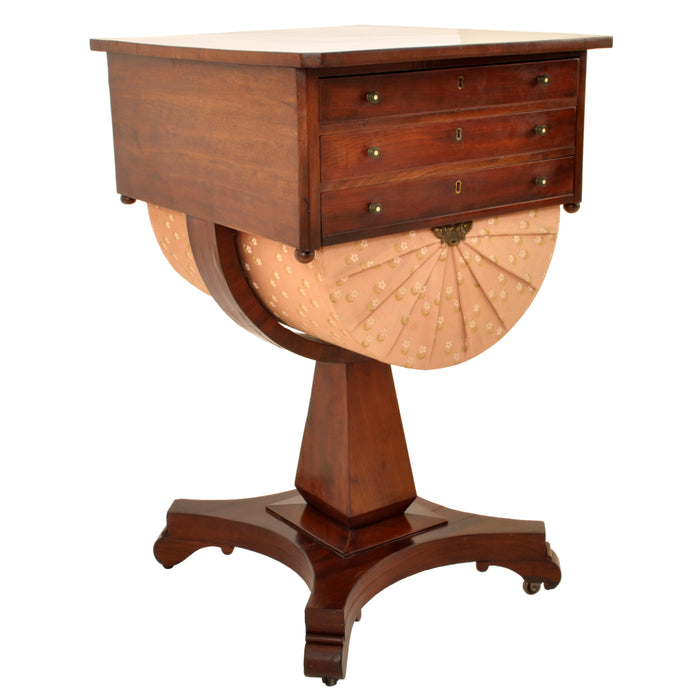 Antique American Empire Mahogany Pedestal Sewing / Work Table, New York, circa 1840