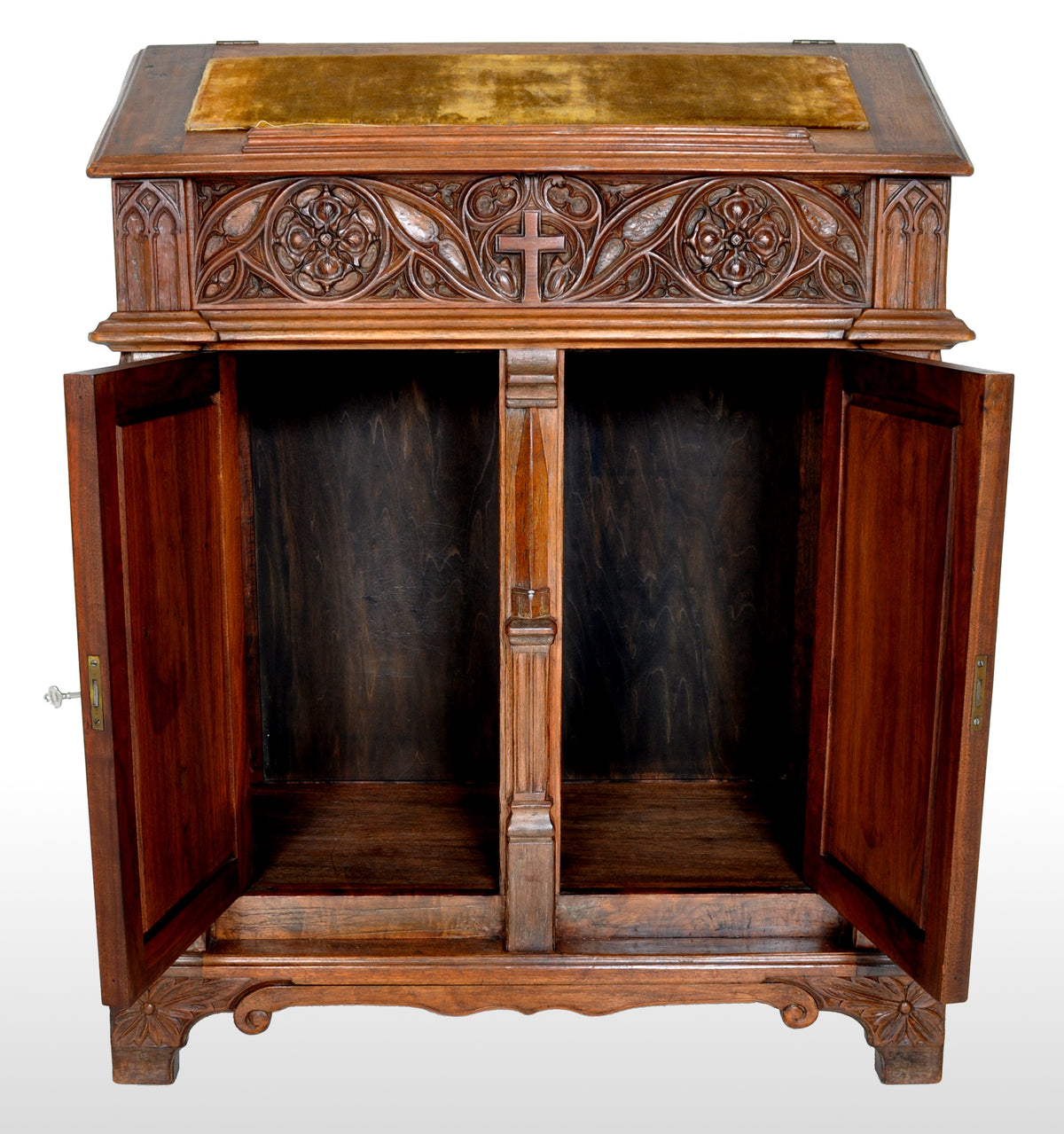 Antique American Gothic Revival Carved Oak Lectern / Cabinet / Desk, circa 1860
