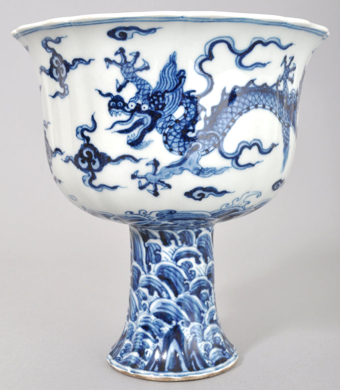 Antique 19th Century Imperial Chinese Blue and White Porcelain Stem Vase