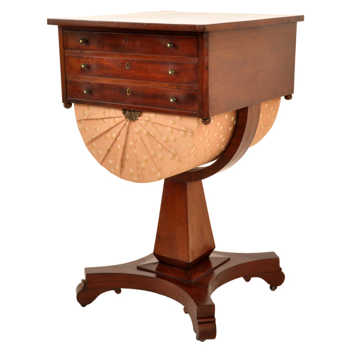 Antique American Empire Mahogany Pedestal Sewing / Work Table, New York, circa 1840