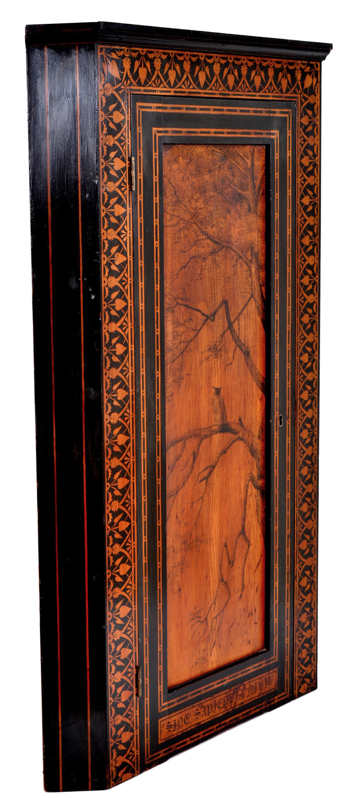 Antique American Aesthetic Movement Painted Corner Cabinet, signed, circa 1875
