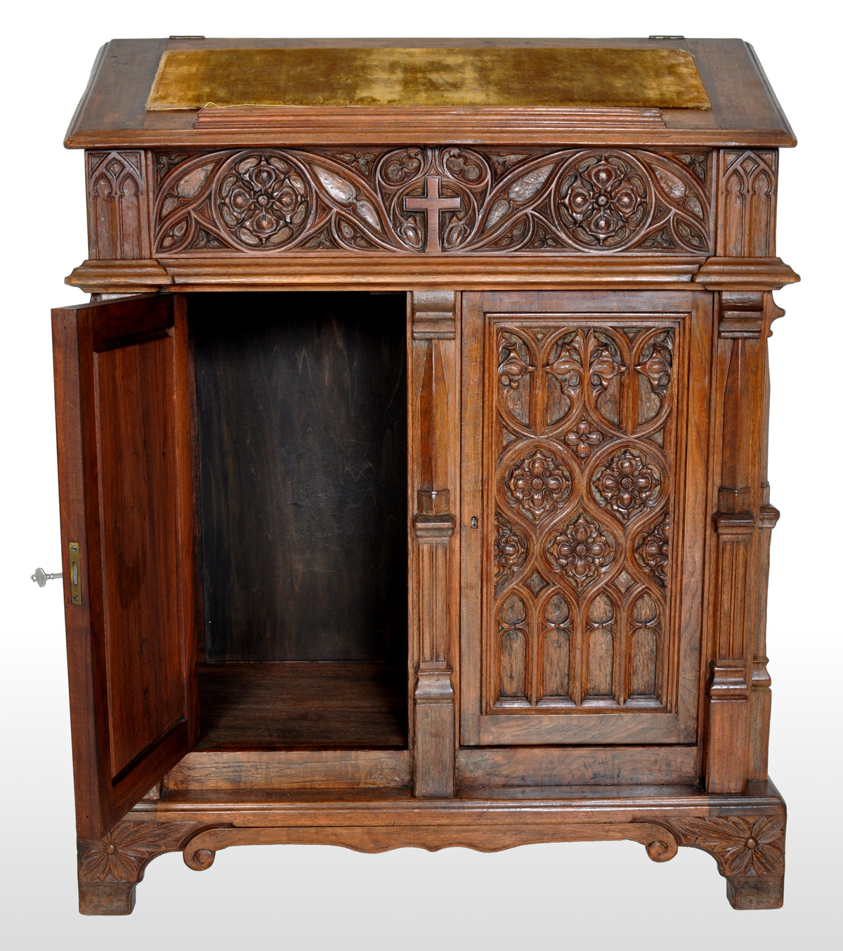 Antique American Gothic Revival Carved Oak Lectern / Cabinet / Desk, circa 1860