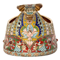 Antique Imperial Russian Silver Gilt Cloisonne Enamel Jeweled Fabergé Kovsh 1908
