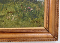 Antique French Impressionist Oil Painting on Canvas Landscape of Cows Ernest Ange Duez Circa 1880