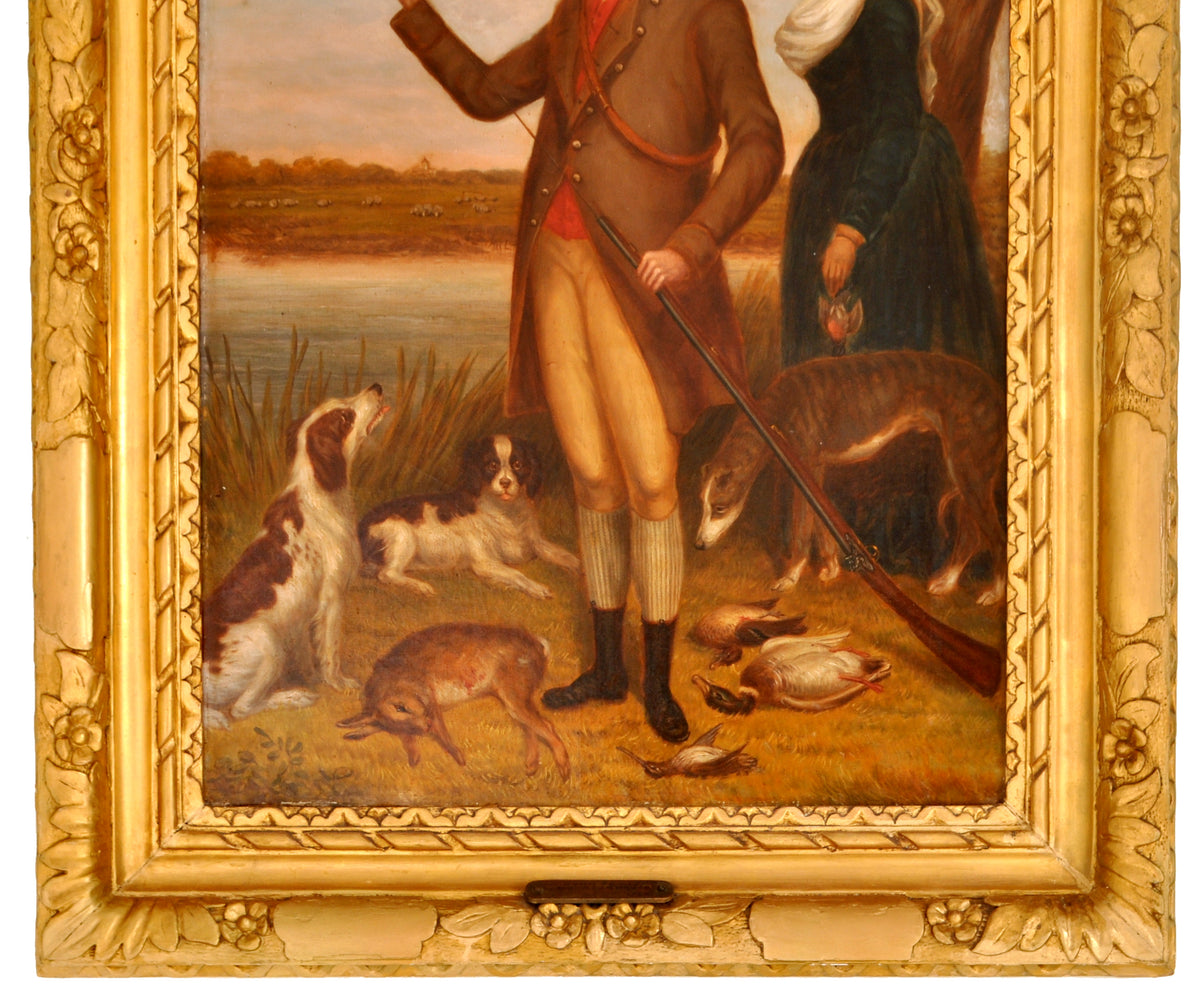 Antique Country House Georgian Hunting Portrait, Oil on Canvas, circa 1750