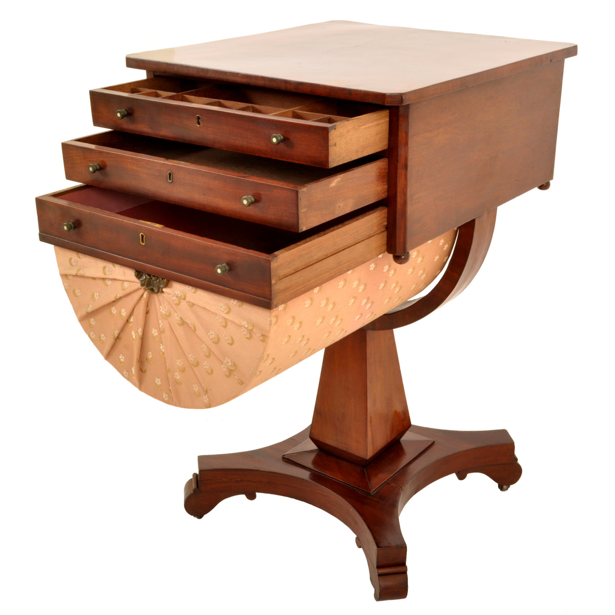 Antique American Empire Mahogany Pedestal Sewing / Work Table, New York, circa 1840
