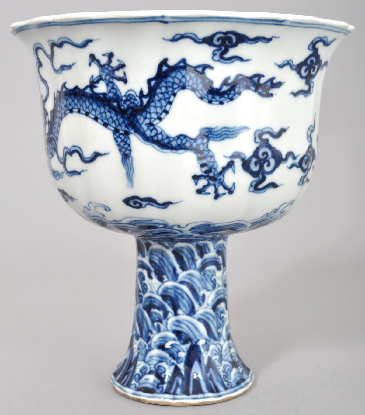 Antique 19th Century Imperial Chinese Blue and White Porcelain Stem Vase
