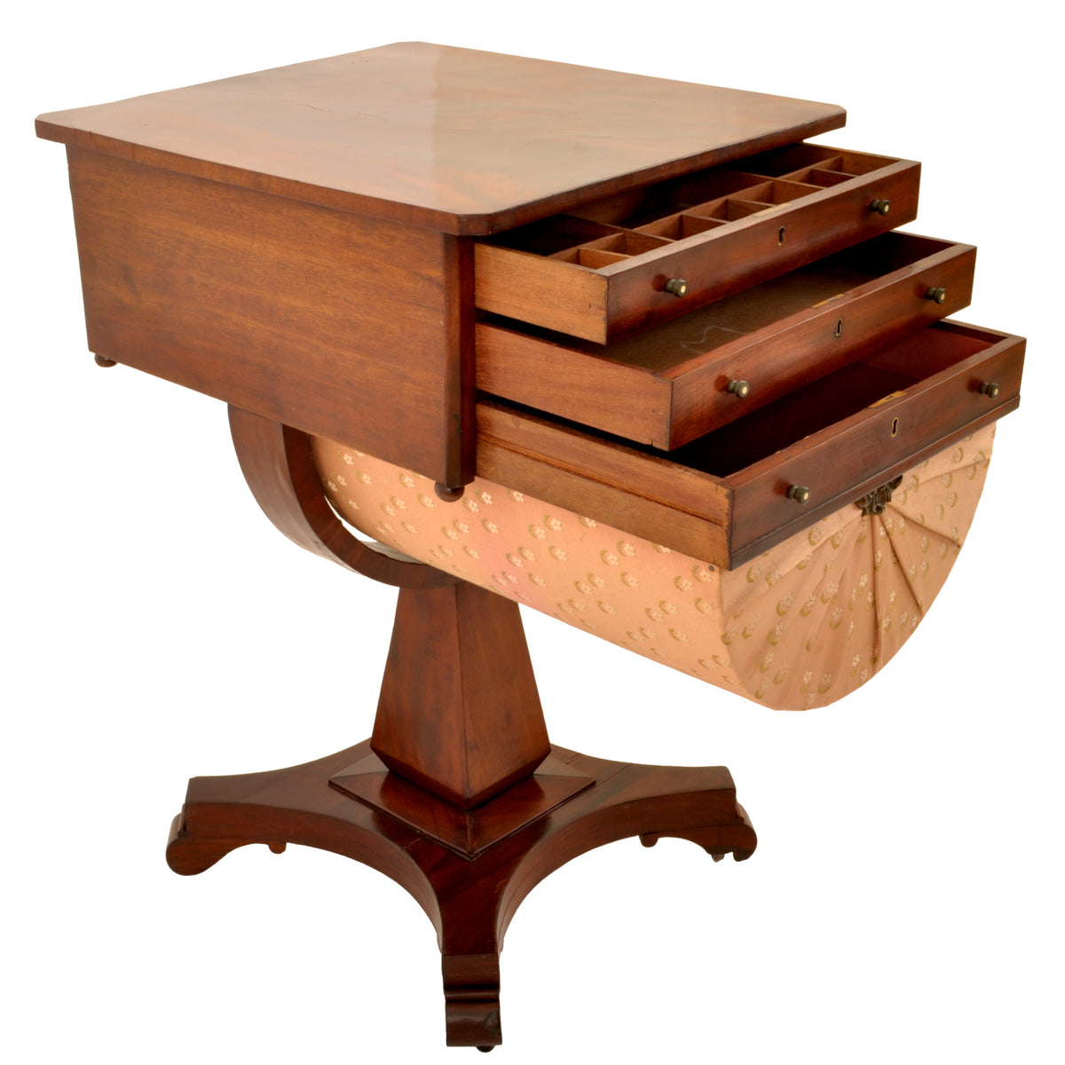 Antique American Empire Mahogany Pedestal Sewing / Work Table, New York, circa 1840