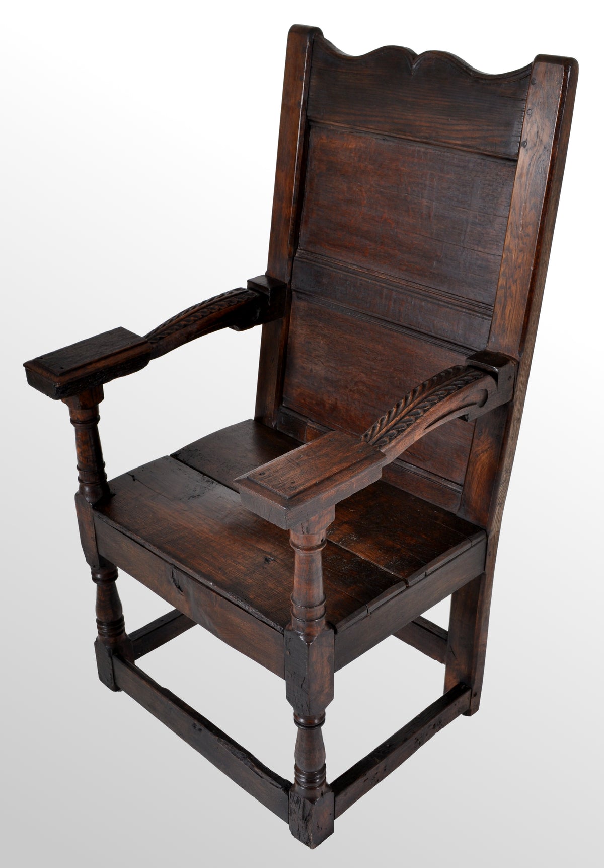 Antique English Oak Jacobean Commonwealth Period Wainscot Armchair, circa 1650