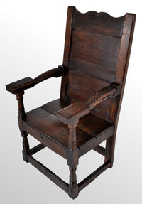Antique English Oak Jacobean Commonwealth Period Wainscot Armchair, circa 1650