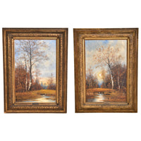 Antique Pair of Vertical Landscapes Oil on Canvas by C. Rieder (1840-1905), Circa 1880