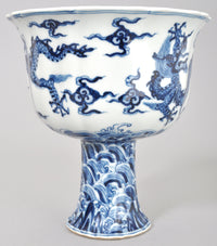 Antique 19th Century Imperial Chinese Blue and White Porcelain Stem Vase