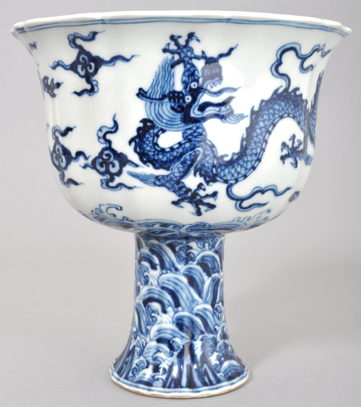 Antique 19th Century Imperial Chinese Blue and White Porcelain Stem Vase