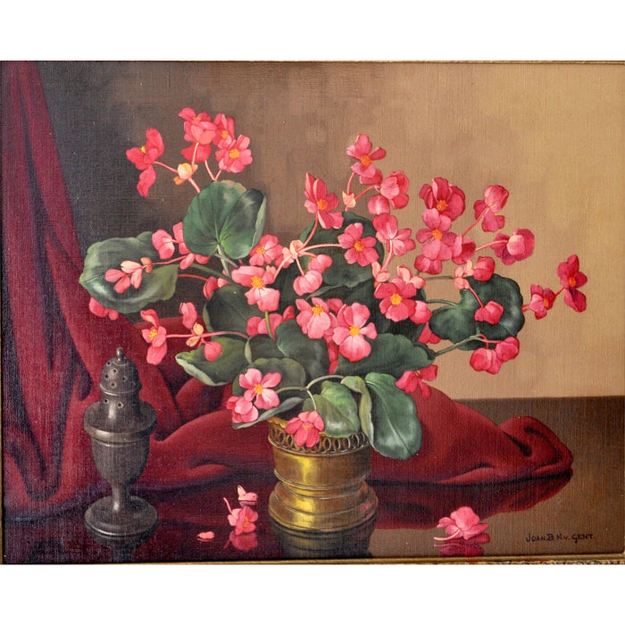 Antique Oil on Canvas Floral Still Life Painting Johannes Baptist Nicolaas van Gent Circa 1920
