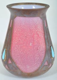 Antique Arts & Crafts Glass Vase with Metal Mounts, Frederic Carder, Circa 1905