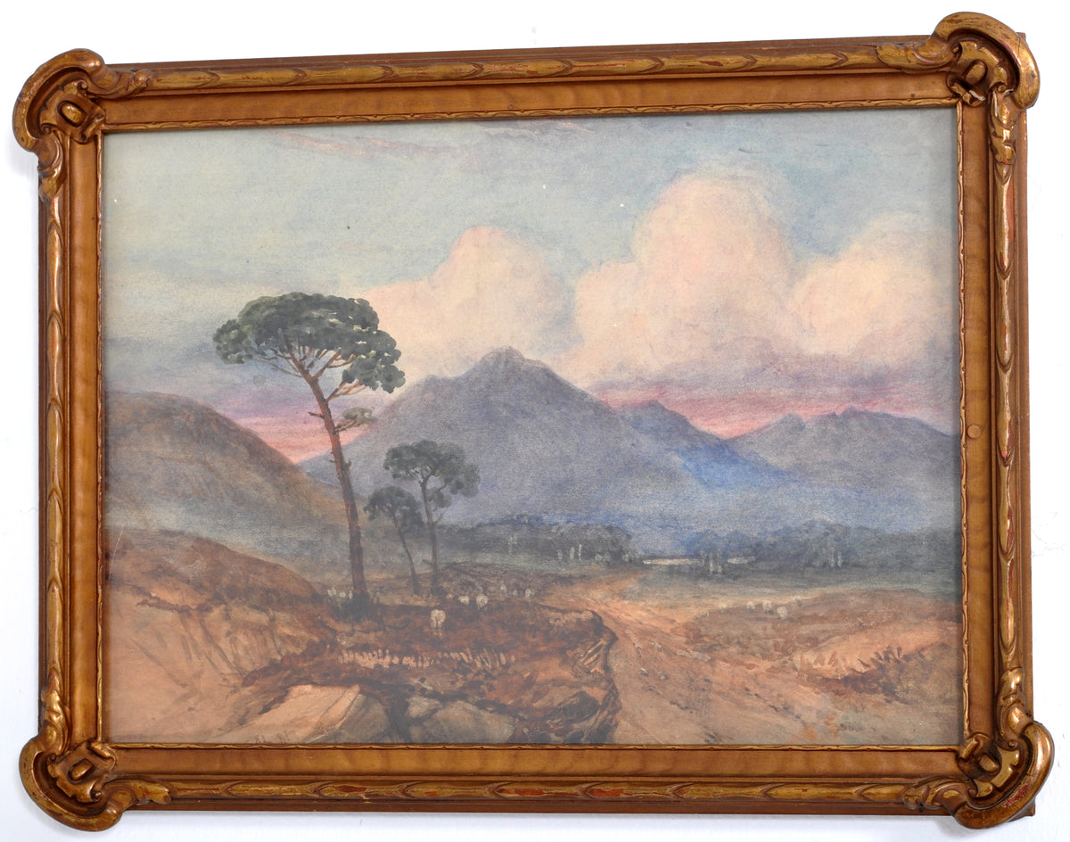 Antique Scottish Impressionist Watercolor Landscape Painting of Dunbartonshire by Alexander Kellock Brown (Scotland, 1849-1922), 1881