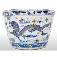 Antique Chinese Qing Dynasty Wucai Kangxi Period Porcelain Dragon Censer Bowl