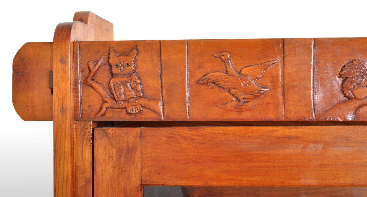 Antique American Carved Knotty Pine Country Gun / Rifle Display Cabinet, circa 1920