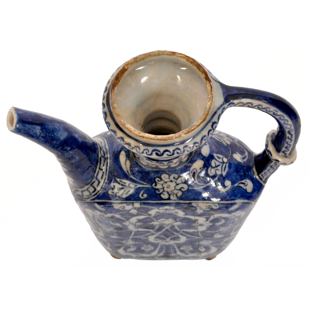 Antique Ottoman Islamic Blue & White Iznik Pottery Water Jug / Ewer, Turkey, circa 1650
