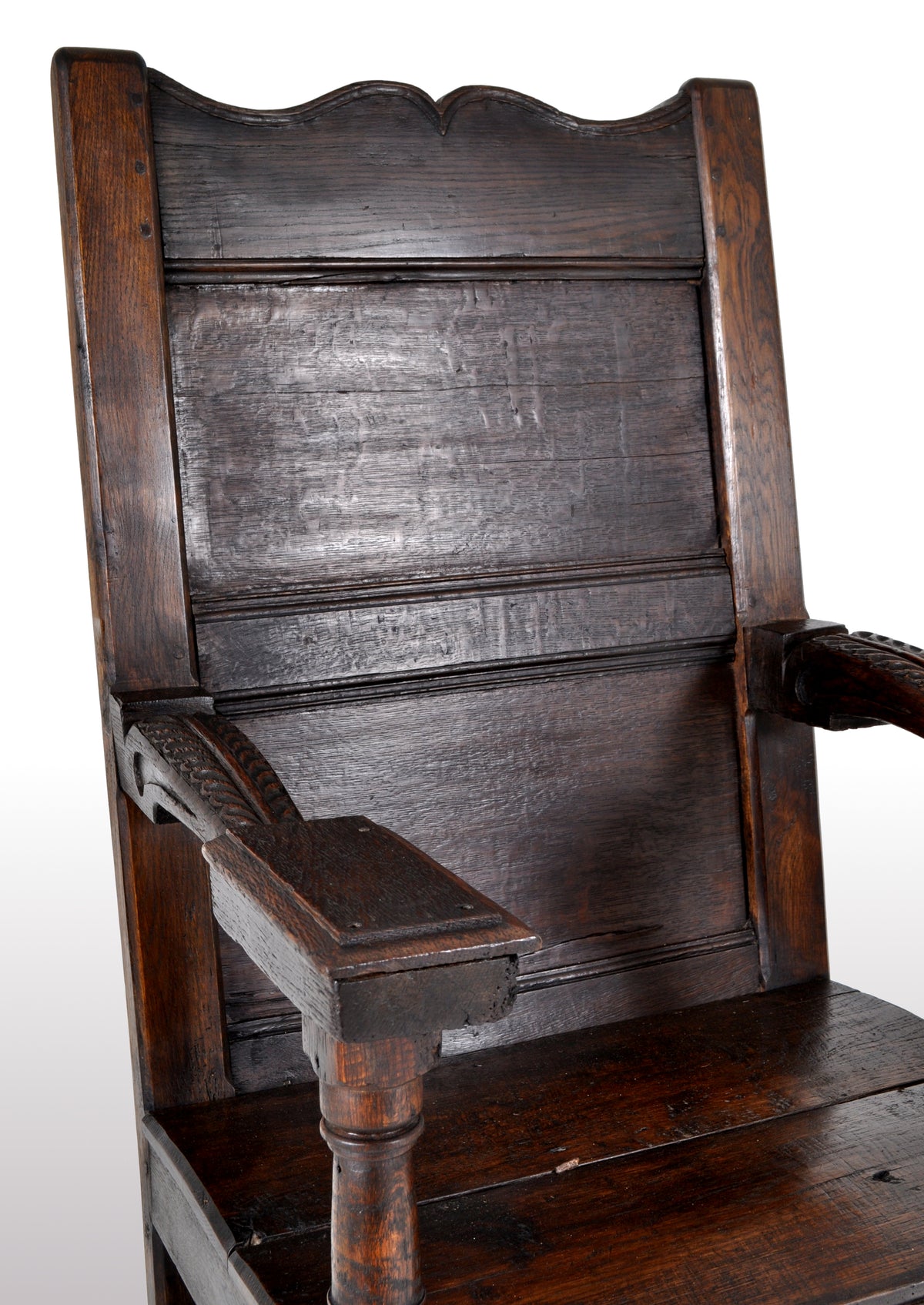 Antique English Oak Jacobean Commonwealth Period Wainscot Armchair, circa 1650