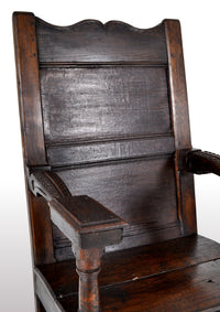 Antique English Oak Jacobean Commonwealth Period Wainscot Armchair, circa 1650