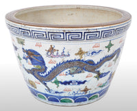 Antique Chinese Qing Dynasty Wucai Kangxi Period Porcelain Dragon Censer Bowl