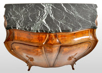 Antique French Art Nouveau Louis XV Inlaid Walnut Tall Marble Top Cabinet, circa 1900
