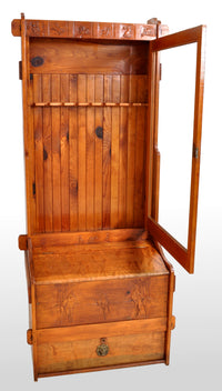 Antique American Carved Knotty Pine Country Gun / Rifle Display Cabinet, circa 1920