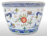 Antique Chinese Qing Dynasty Wucai Kangxi Period Porcelain Dragon Censer Bowl
