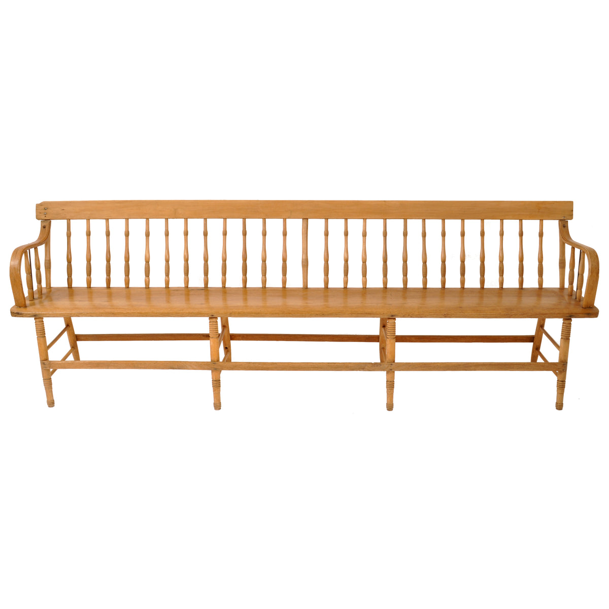 Antique American Windsor Pine & Maple Spindle Back Colonial Deacon's Bench, circa 1840