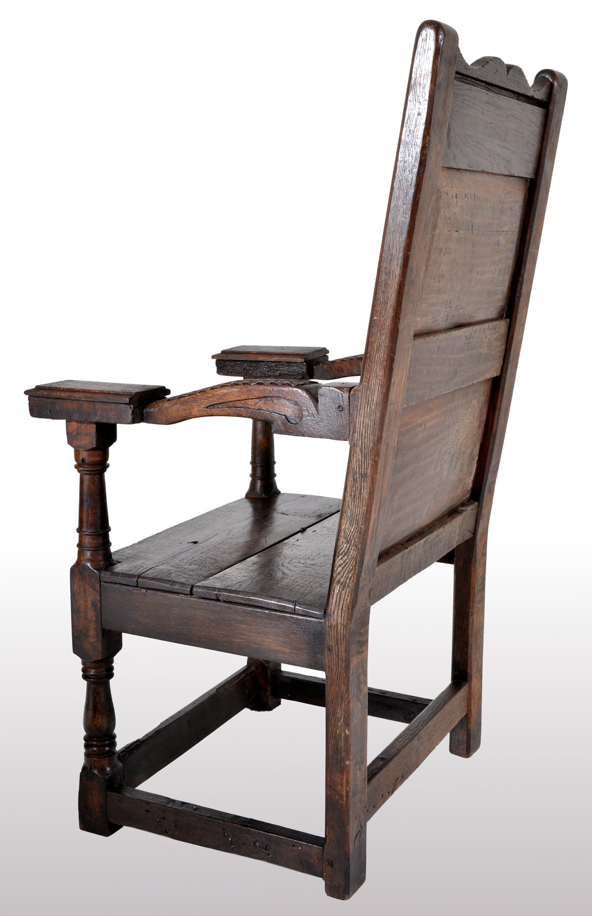Antique English Oak Jacobean Commonwealth Period Wainscot Armchair, circa 1650