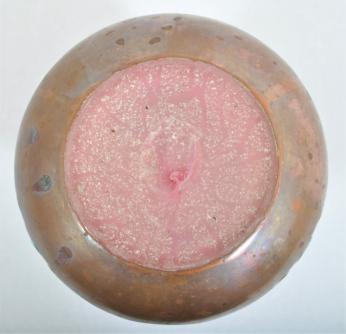 Antique Arts & Crafts Glass Vase with Metal Mounts, Frederic Carder, Circa 1905