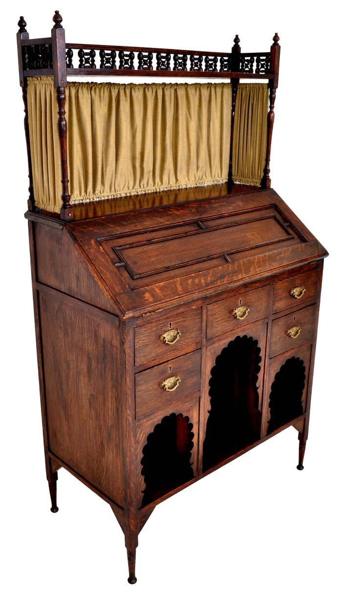 Liberty & Co Arts & Crafts Anglo Moorish Medina Oak Bureau / Desk, L F Wyburd, circa 1900