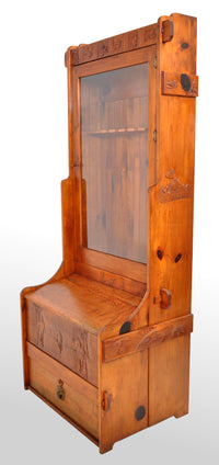 Antique American Carved Knotty Pine Country Gun / Rifle Display Cabinet, circa 1920