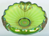 Antique Art Nouveau Czech Loetz Glass Bowl with Metal Mounts, Circa 1900