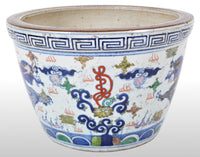 Antique Chinese Qing Dynasty Wucai Kangxi Period Porcelain Dragon Censer Bowl