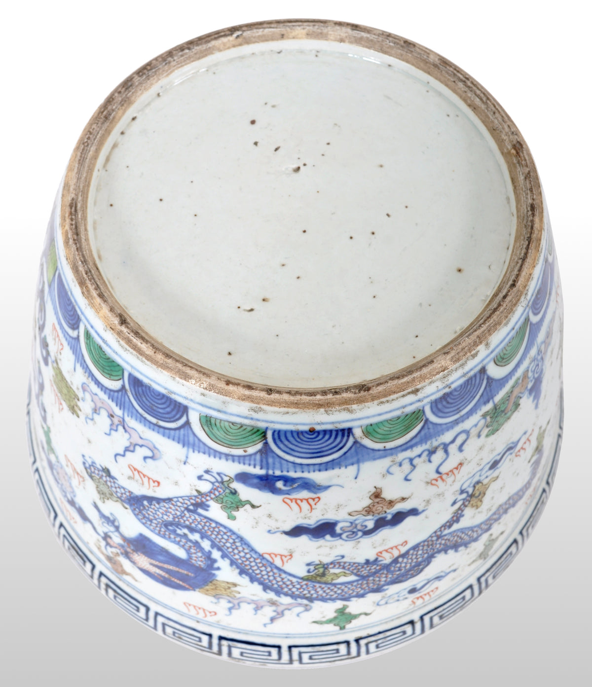 Antique Chinese Qing Dynasty Wucai Kangxi Period Porcelain Dragon Censer Bowl